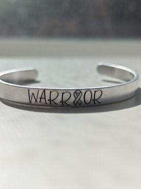 NWT "Warrior" Ribbon Hand-Stamped Aluminum Cuff Bracelet